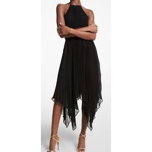 Michael Kors Black Pleated Halter Chain Dress Sz S Asymmetric Hem - Like New! 💫